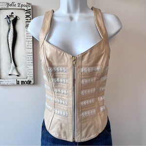 Vintage 90s SHAPE FX Women’s Whimsigoth Leather Bustier Corset Top Crochet Sz 10